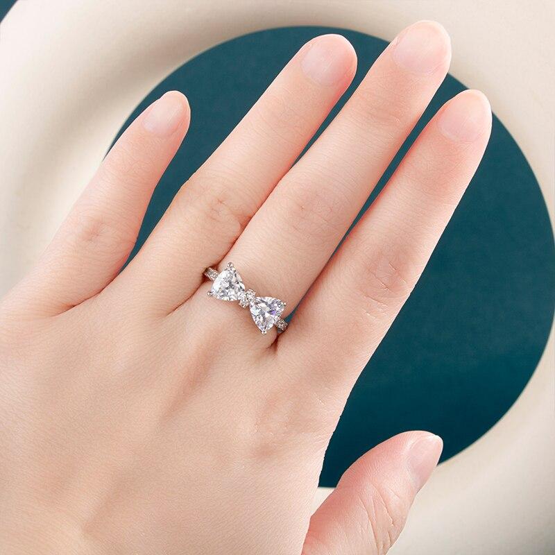 BELLA BOX Роскошные серебряные кольца с бантом для женщин, циркониевые камни в форме сердца, романтические подарки, элегантные аксессуары, повседневное кольцо, хит продаж