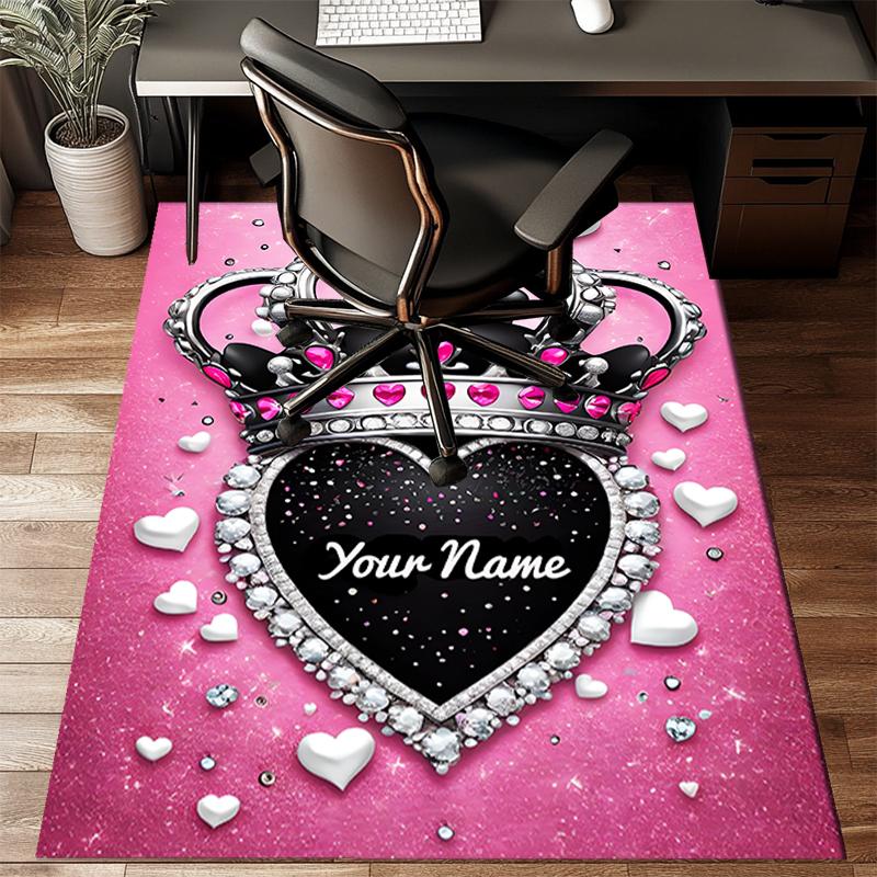 1PC Custom Name Crown Heart Theme Floor Mat Ideal for Living Room, Game Rooms, Office, Bedroom, Floor Mat Playful Design