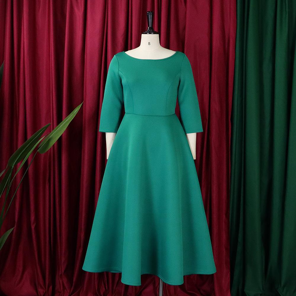 Большой размер, женское летнее модное однотонное платье с круглым воротником, женское элегантное цельное свободное платье