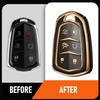 Key Fob Cover Keychain Accessories for Cadillac for Cadi Escalade ESV 6 Buttons, TPU Case(Black)