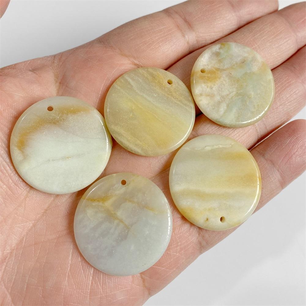 30MM Natural Round Stone Slice Pendant White Rose Quartzs Lapis Tiger Eye Aventurine for Jewelry Making Diy Necklace Earrings