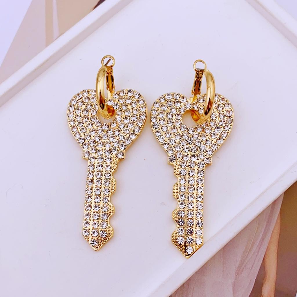 Vintage Style Zinc Alloy Water Diamond Geometric Circle Heart Key Earrings for Women