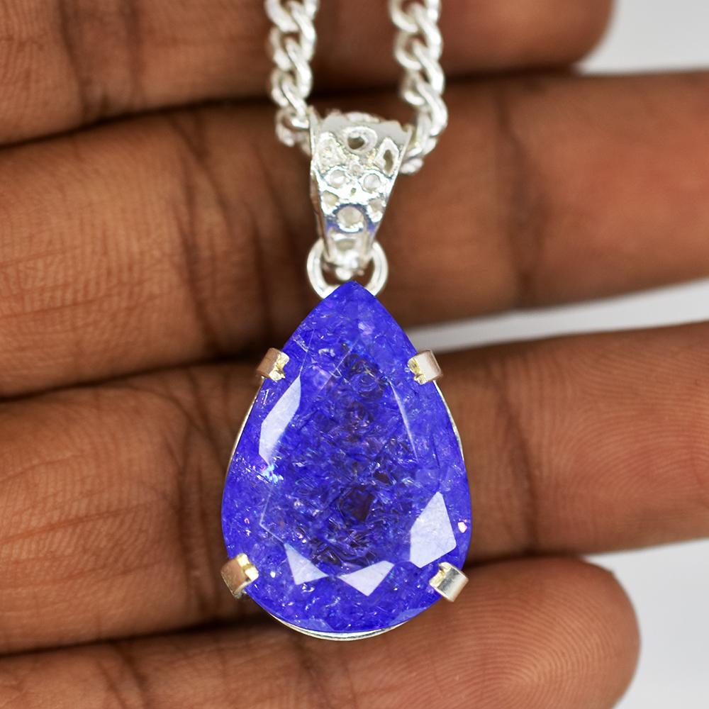 Sterling Silver CERTIFIED Natural 49.55 Ct Sapphire Pear Cut Pendant Gemstone MY.PD-159-NS