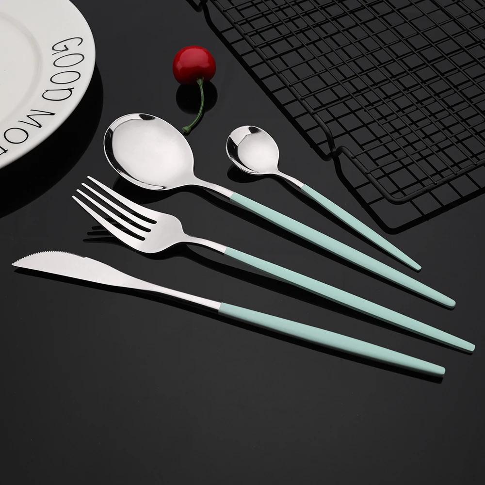 Набор столовых приборов из 24 предметов из синей серебристой нержавеющей стали, кухонная вилка, ложка, нож, набор столовых приборов в западном стиле, набор столовых приборов