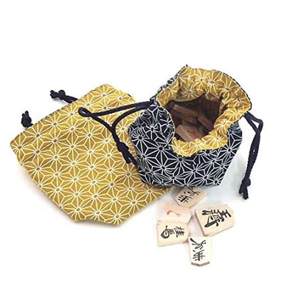 Wooden Shogi Pieces and Chess Specially Selected Chess Pieces In a Paulownia Box with a Hexagonal Chess Bag. Bold, (red Lining) Bag.