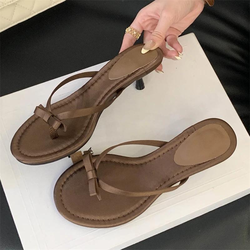 Fashion Eilyken New Summer Butterfly-knot Clip Toe Women Slippers Fashion Low Thin Heels Sandals Party Dress Flip Flops Shoes