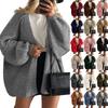 Women's Fashion Solid Color Coats Long Sleeved Knitted Casual Cardigan Sweater Jacket