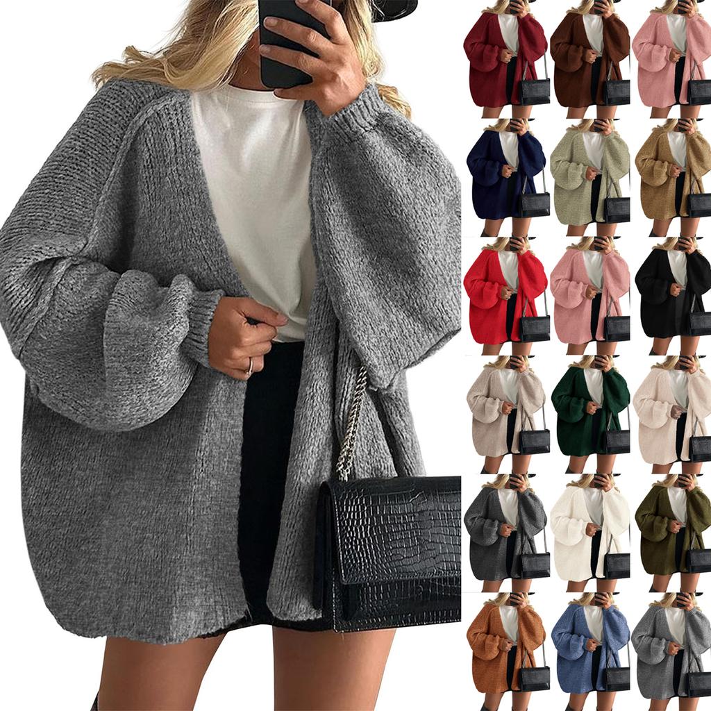 Women's Fashion Solid Color Coats Long Sleeved Knitted Casual Cardigan Sweater Jacket