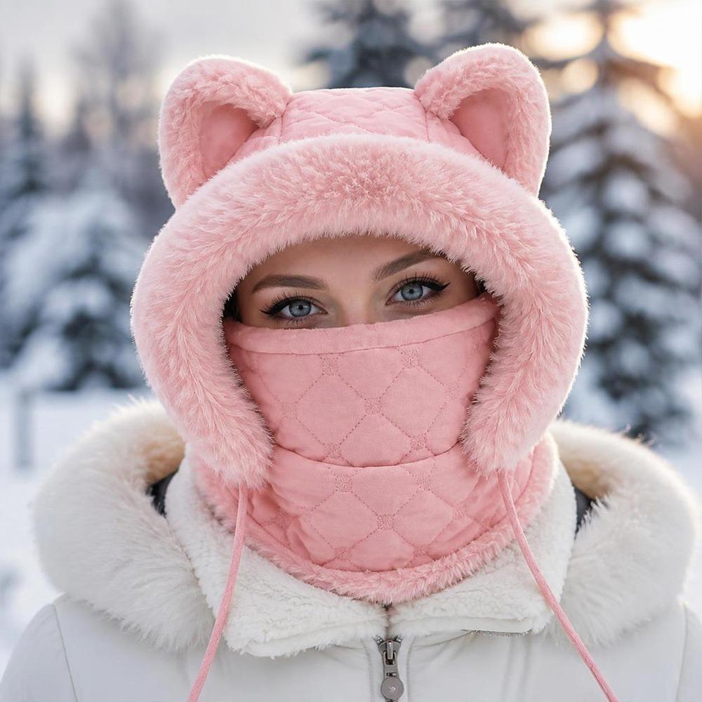 Zipper Closure Full Face Neck Warmer Faux Fur Trim Windproof Balaclava Mask  For Men