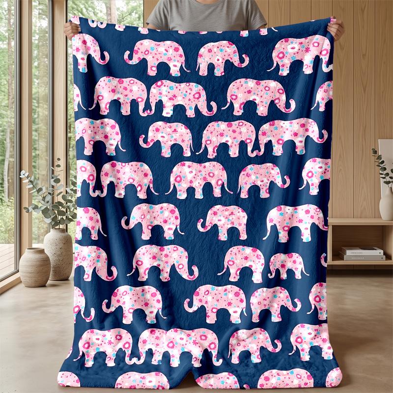 Pink Floral Elephant Card Theme blanket Lightweight Warm Flannel Blanket Decorative Throw Blanket for Home Decoration