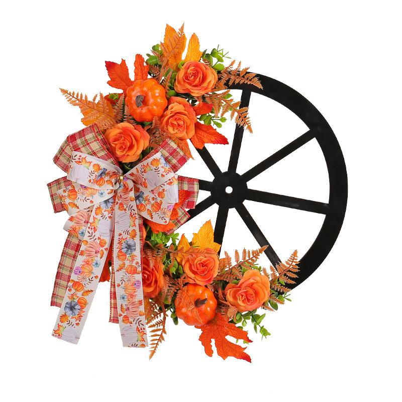 Autumn, Thanksgiving Wreath, Wooden, Pumpkin Wheel, Wall Hanging, Harvest Festival, Yard Decoration, Home Decor