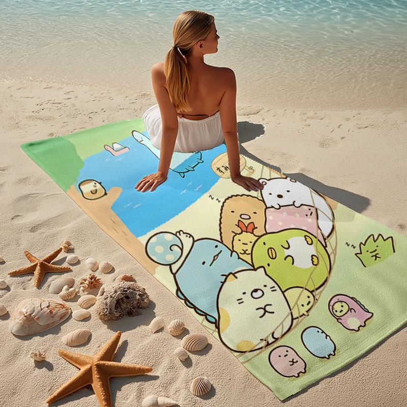 proof beach towel with a Sumikko Gurashi2 pattern - soft,absorbent,quick-drying,machine washable - perfect for swimming,camping,bathing