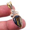Natural Pietersite Gemstone 925 Solid Sterling Silver TwoTone Pendant 1.75" Z5n37