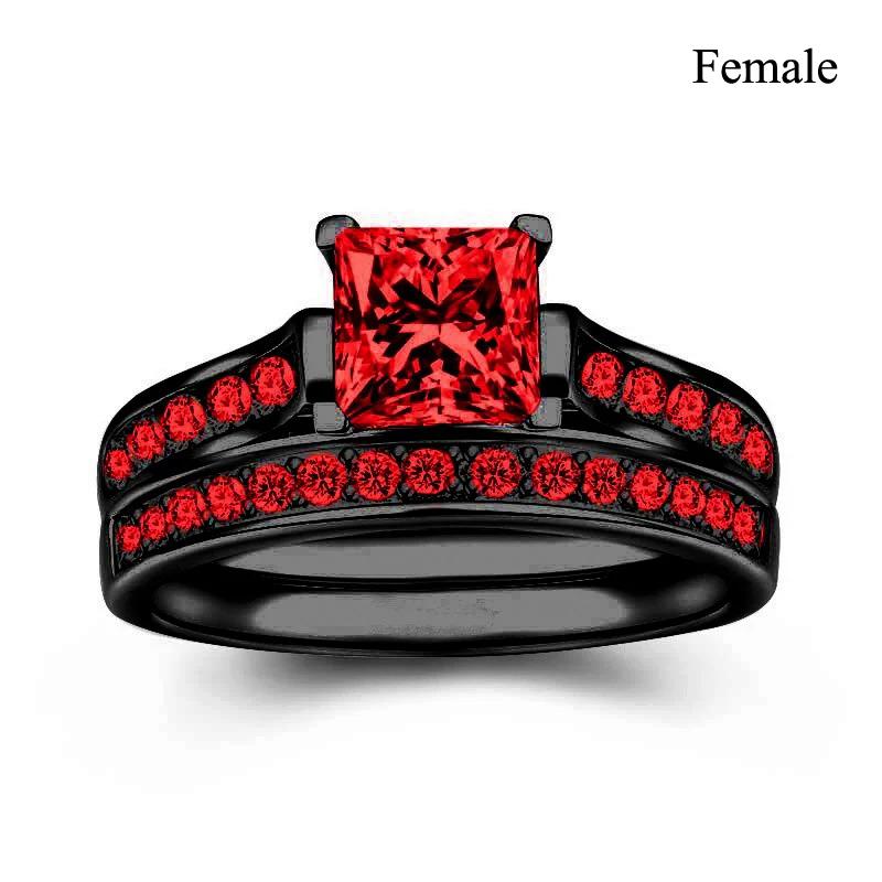 Парные кольца Романтические женские с красными стразами кольца из кубического циркония набор Модные мужские кольца из нержавеющей стали с кельтским драконом Обручальное кольцо