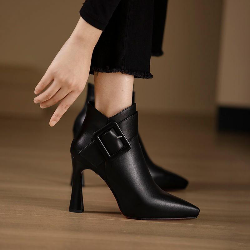 Ladies Shoes Ankle Women's Boots Elegant Modern Boots Women Solid Buckle Zipper Pointed Toe High Heel Female Shoes