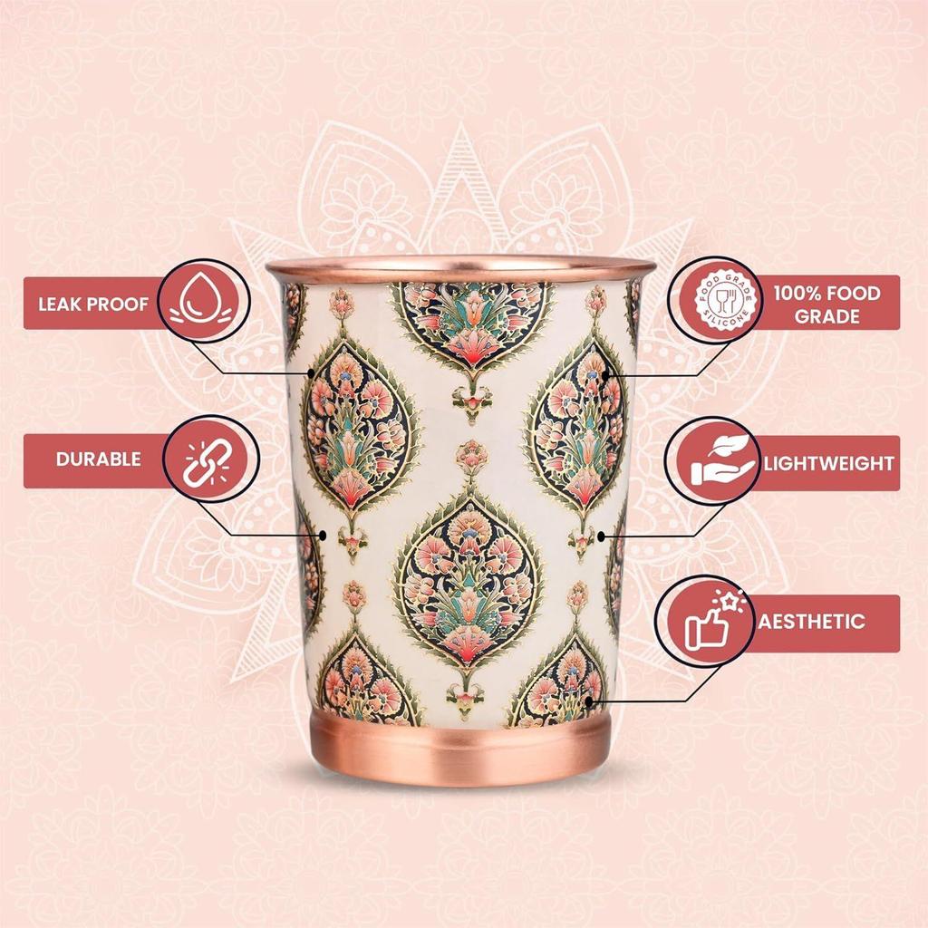 Copper NEW Premium Royal Gold Peacock Design Set of Two Glass with Premium Gift Box, 250 ML