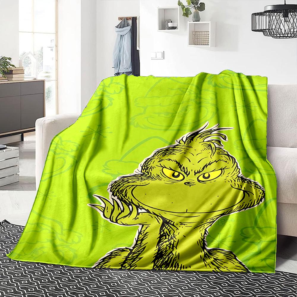Grinch Christmas Green Background Blanket Soft Throw Blanket For Home Bedroom Bed Sofa Travel Office Solid Christmas Blanket