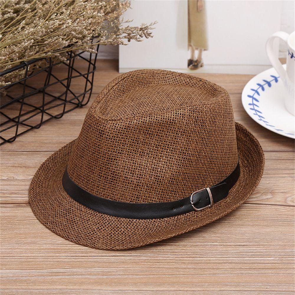 Breathable Summer Beach Wide Brim Sun Hat Jazz Hat Straw Panama Cap Cowboy Fedora Hat