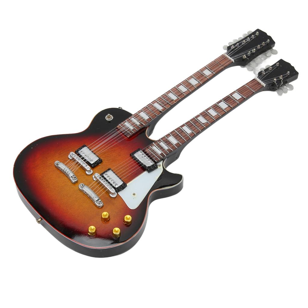 Миниатюрная модель электрогитары, украшение, двухгрифовая гитара, музыкальный инструмент, реплика с футляром