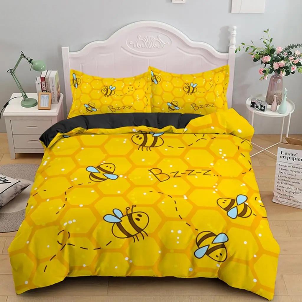 Bee honeycomb bedding set, flying wild animal geometric flower down duvet cover, suitable for decorating rooms for boys and girl