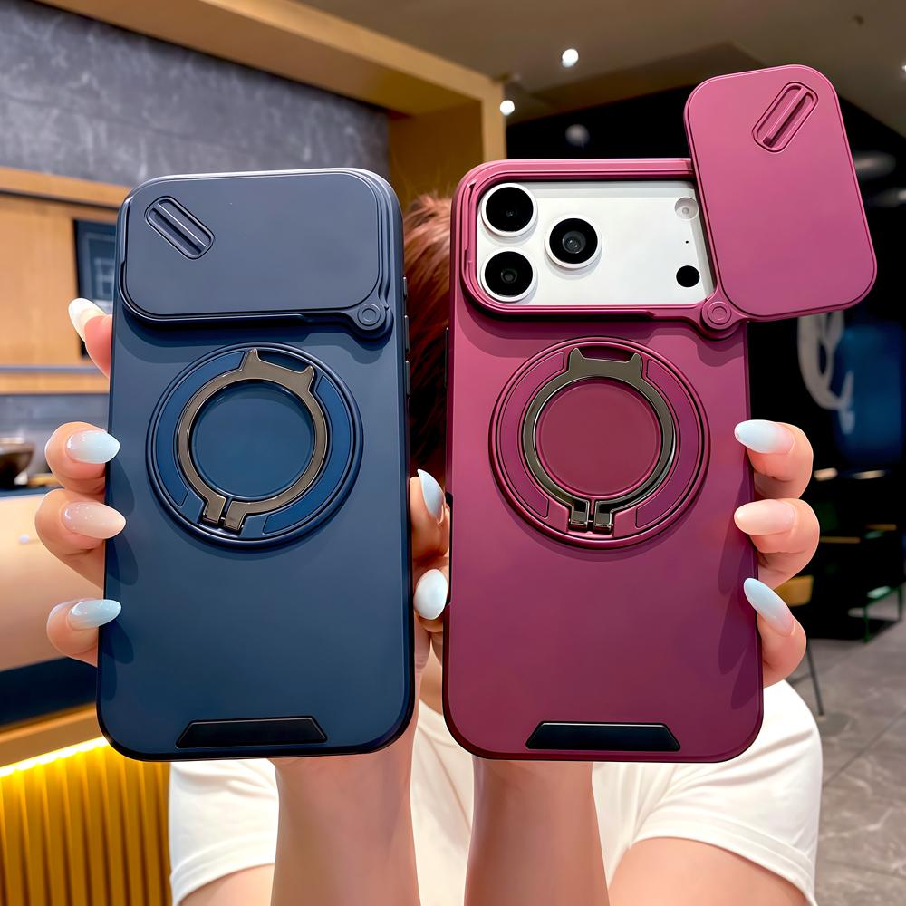 Ударопрочный бронированный чехол для iPhone 18 17 16 15 14 13 12 11 Pro Max Plus 17E 16E E 18Pro 17Pro iPhone17 Подставка Сдвижная крышка камеры