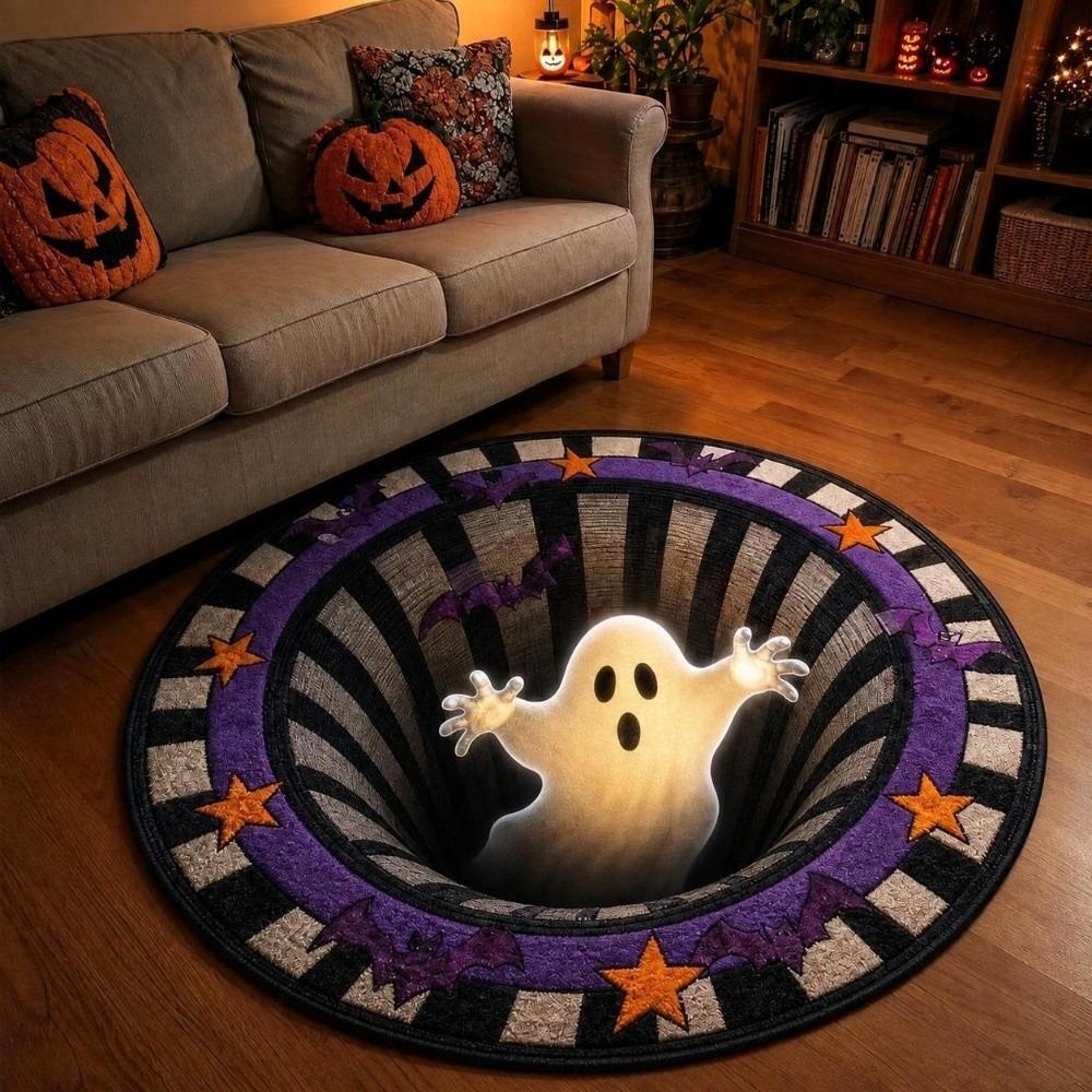 Soft Texture Halloween Floor Mat Ghost Pattern Ghost Decorative Carpet 3D Visual Rug Living Room