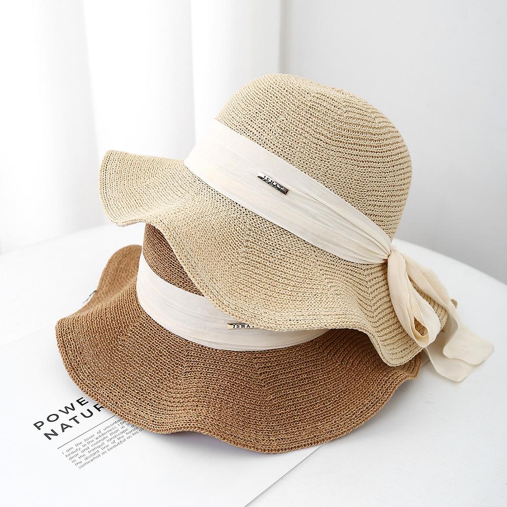 Уличная японская простая складная летняя соломенная шляпа с бантом, модная солнцезащитная шляпа-ведро, повседневная шляпа-тазик