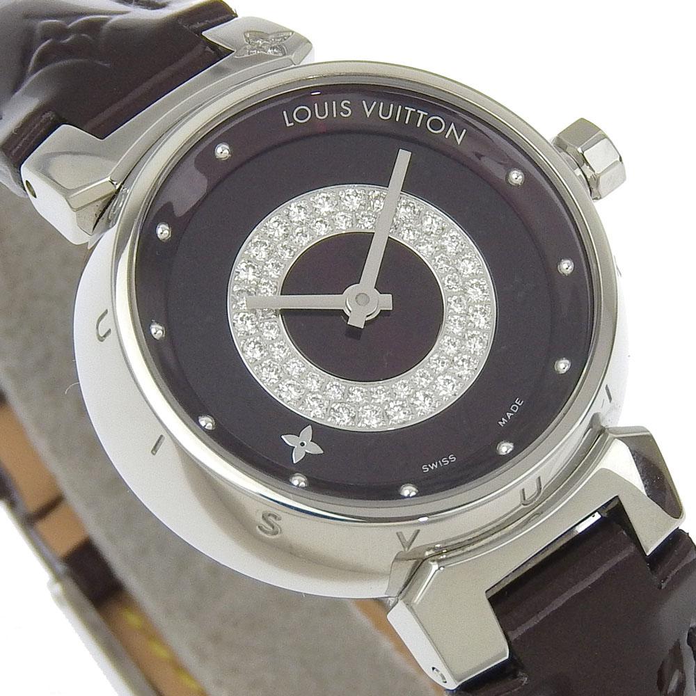 Louis Vuitton Tambour Watches Q121U Диск Алмаз Браслет Алмазный Циферблат Нержавеющая Сталь/Монограмма Лак/алмаз Кварц Аналоговый дисплей Женские Б/у