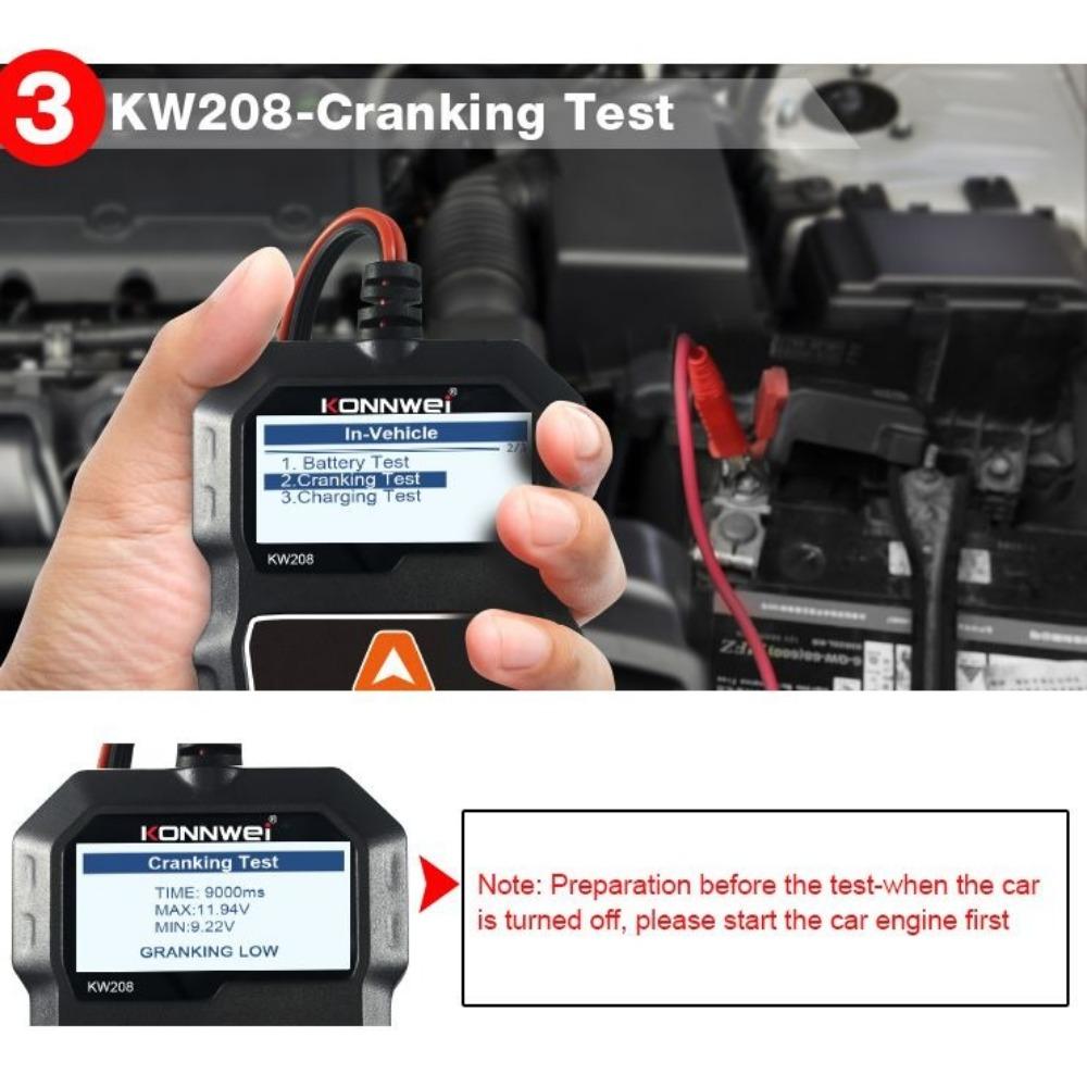 KONNWEI KW208 12V Car Battery Tester 100 To 2000CCA Cranking Charging Circut Tester Battery Analyzer 12 Volts Battery Tools