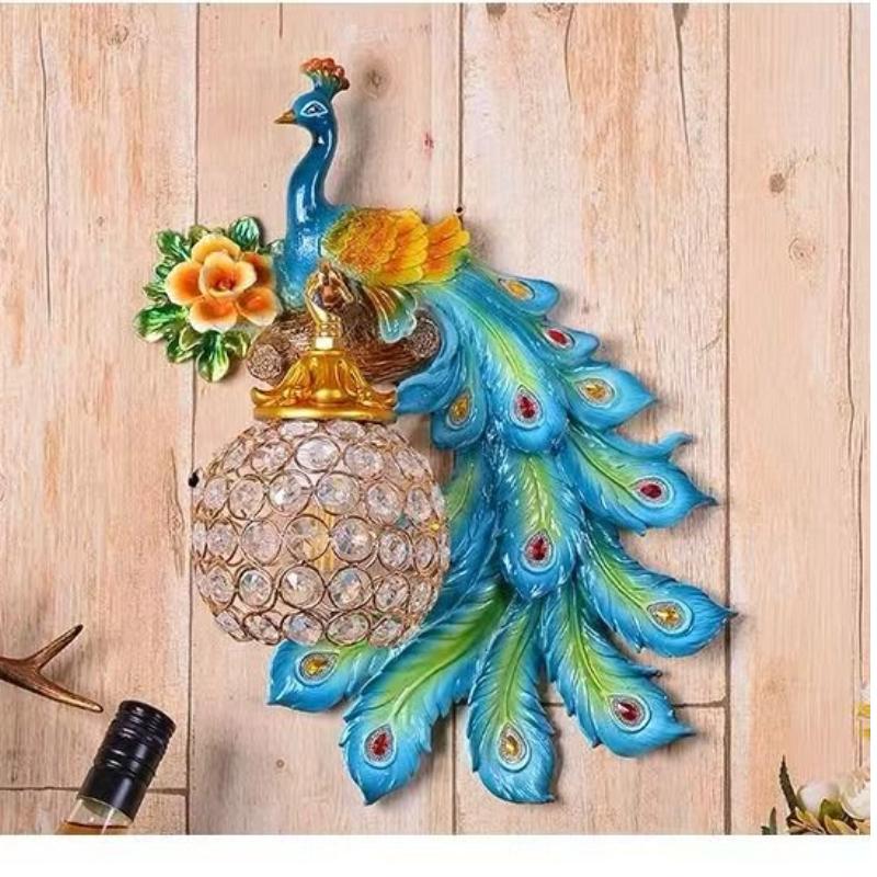 Ретро двухцветный настенный светильник в виде павлина креативные золотые белые лампы светодиодные кристаллические металлические светильники для украшения коридора