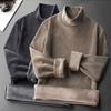 Men Winter Fall Top Double-sided Plush High Collar Solid Color Long Sleeve Elastic Pullover Warm Casual Loose Sweatshirt Men Daily Clothes