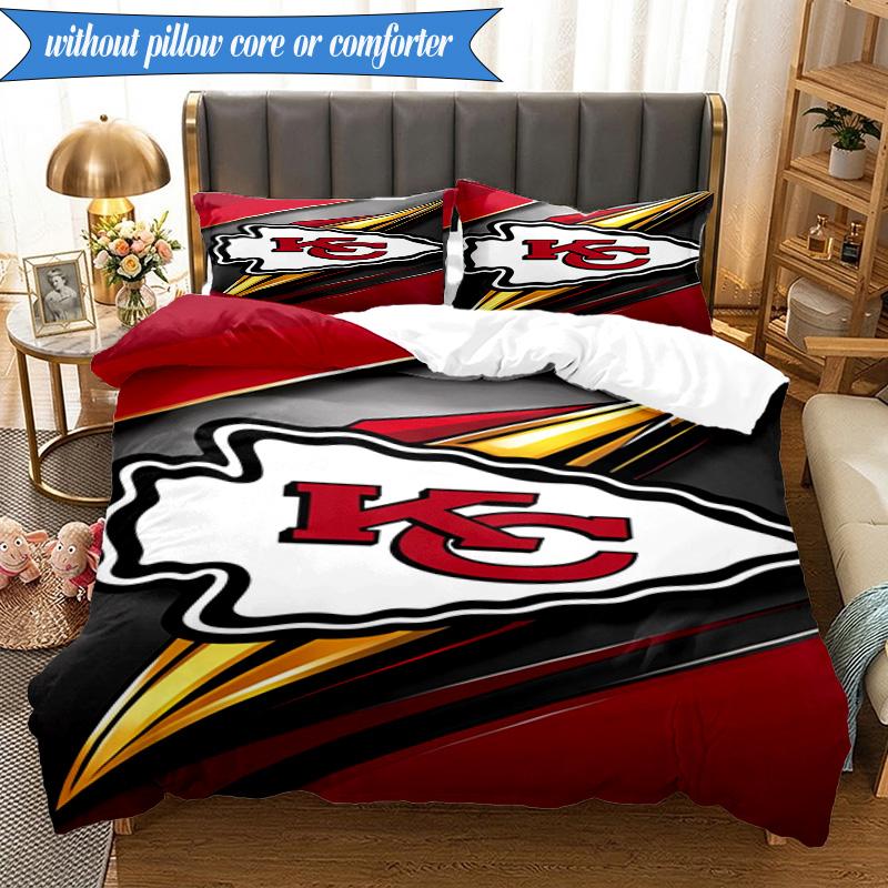 3PCS City Chiefs Emblem Printed Soft Bedding Set,Including 1pc Duvet Cover And 2pcs Pillowcases Perfect for Bedroom, Dormitory, Fan gift