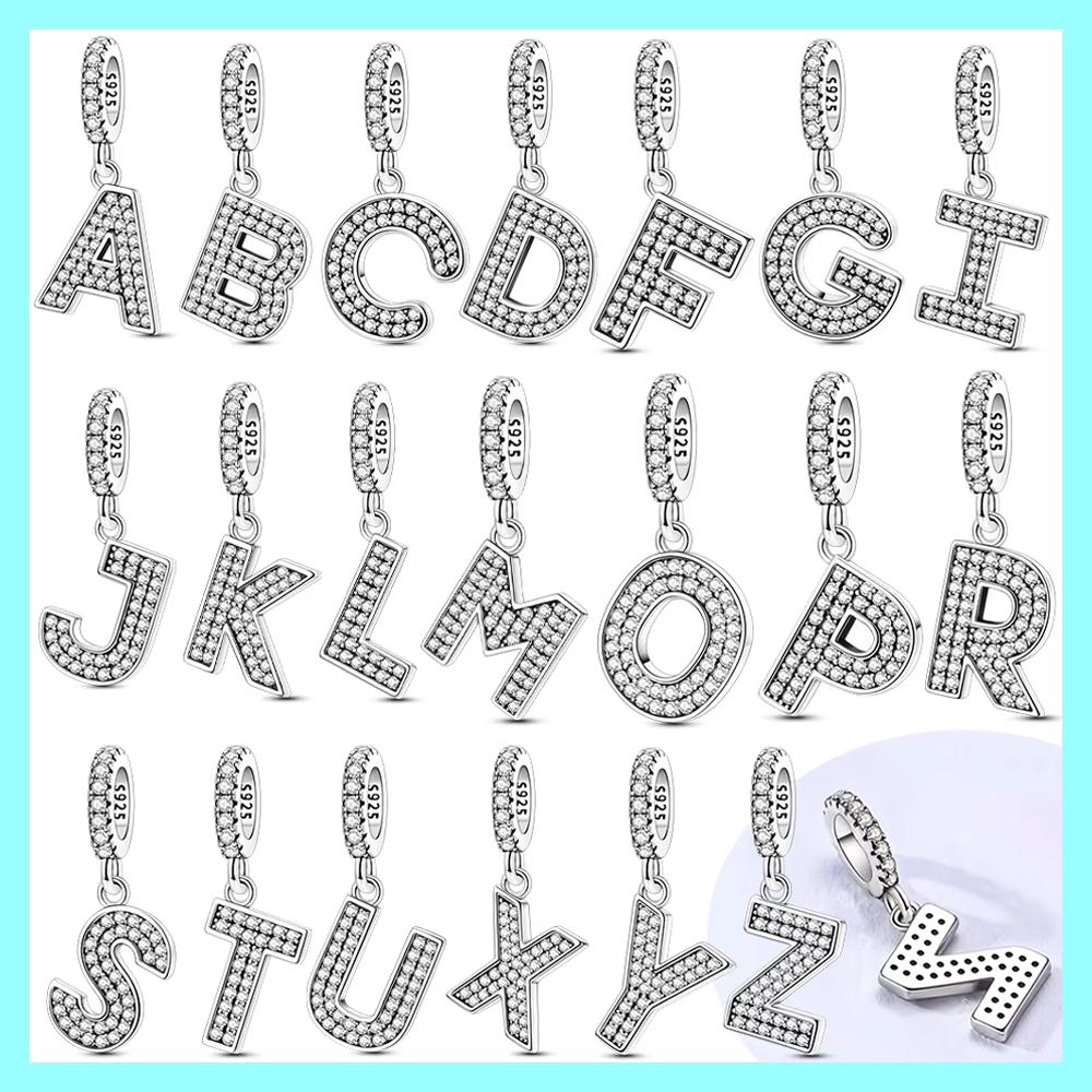 Classical 26 English Letters Original Charms White Zircon Beads Fit Copper Bracelet Accessories Women Diy Fine Gift Jewelry