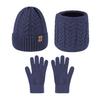 3Pcs/Set Men Hat Scarf Gloves Set Solid Color Twist Texture Brimless Hat Neckerchief Knitting Gloves Set Winter Accessories