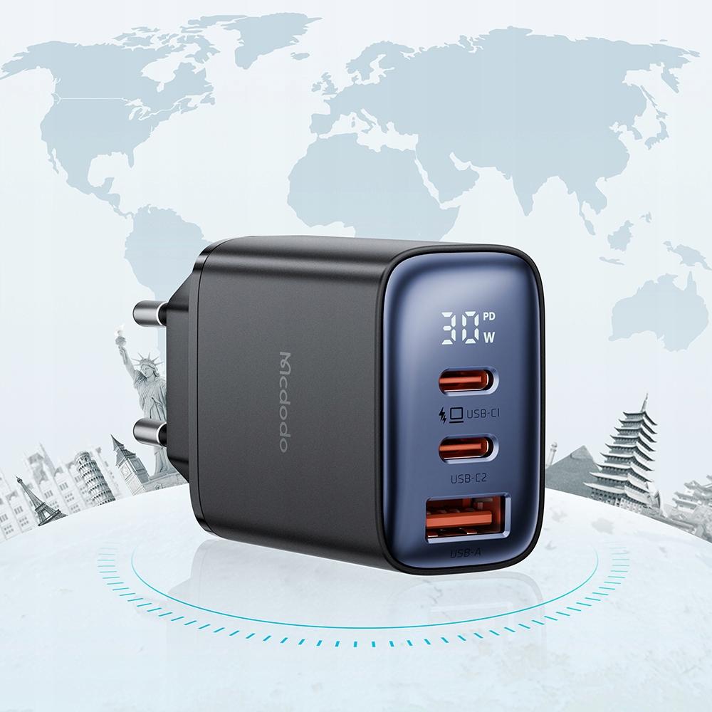 Mcdodo Fast Charger For Iphone 2Xusb-C 1Xusb Pd 30W Led Meter