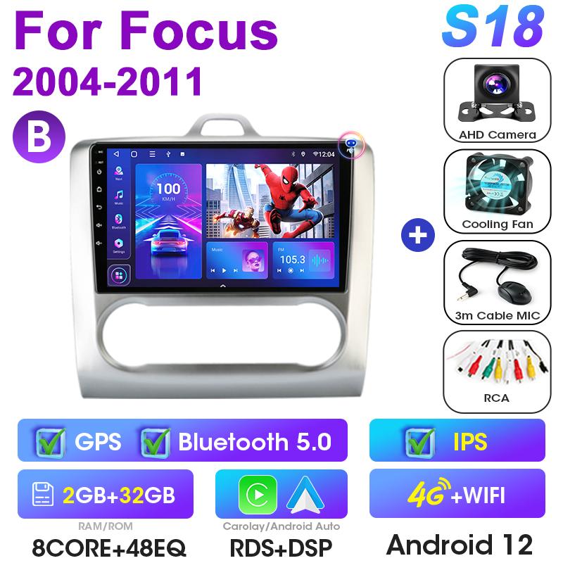 2 Din Android 12 автомобильное радио для Ford Focus 2 3 Mk2/Mk3 2004-2011 мультимедийный видеоплеер GPS 4G Carplay Auto Stereo RDS головное устройство