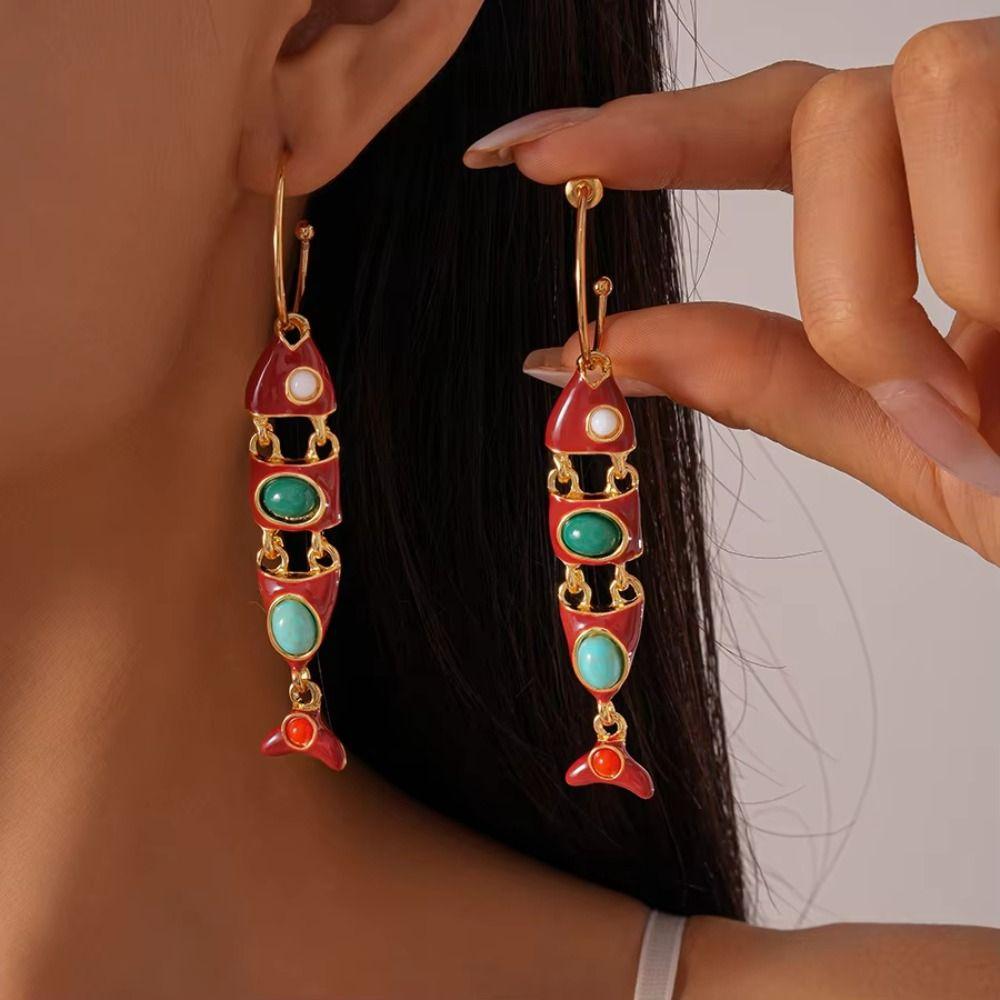 Gothic Ethnic Style Earrings Vintage Enamel Dangle Earrings Little Fish Earrings Festival Jewelry