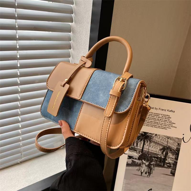 Niche Design Sense Splicing Oblique Span Bag Bag Популярная High-End Sense Маленькая квадратная сумка