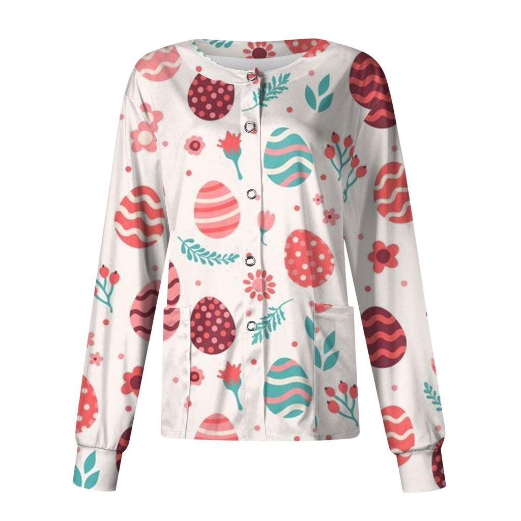 Женская повседневная однобортная одежда с длинным рукавом и пасхальным принтом, кардиган, топ