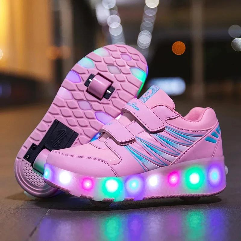 New LED Light Up Roller Skates Kids Unisex Rechargeable Dual Wheel Detachable Teenager Entertainment Casual Inline Skates