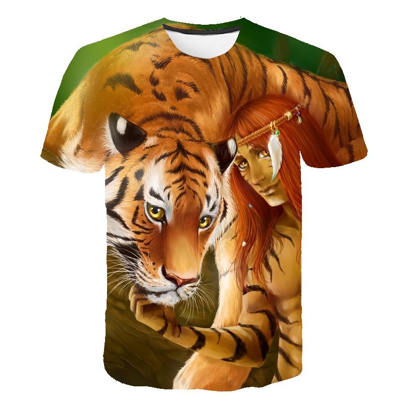 Футболка с рисунком тигра, мужская новая летняя повседневная модная футболка с круглым вырезом и принтом, топы, хипстерские футболки с короткими рукавами и рисунком животных