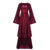 Elegant Dress Long-Sleeved Square-Neck Belted Irregular Dress Retro Clothing Halloween Cosplay Party Comfortable Dress