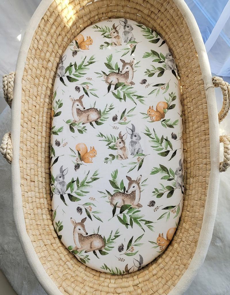 Cotton sheet for Moses basket Boho gondola stroller 75x35 cm - Woodland green