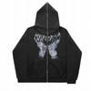 Butterfly Y2K Full Face Zipper Vintage Men's Hoodies&Sweatshirt Women's Oversized Inner Fleece Harajuk High Street Streetwear