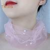 Solid Color Neck Collar Faux Pearls Decor Elastic Organza Lace Scarf Elegant Multi-functional Elastic Neck Wrap