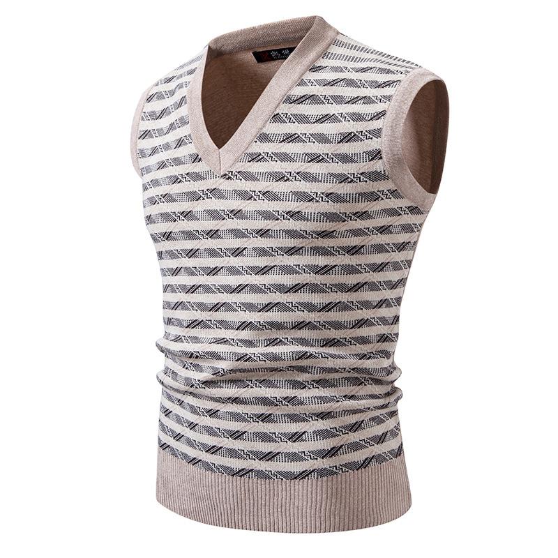 Men's Sleeveless Sweater Striped Wool Vest Vest V-neck Pullover Autumn and Winter New Knitted Sweater