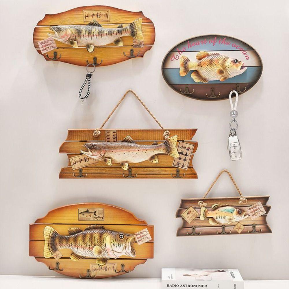 Unique Wood Fish Wall Hanging Ornaments Realistic Fish Decor Hook Living Room