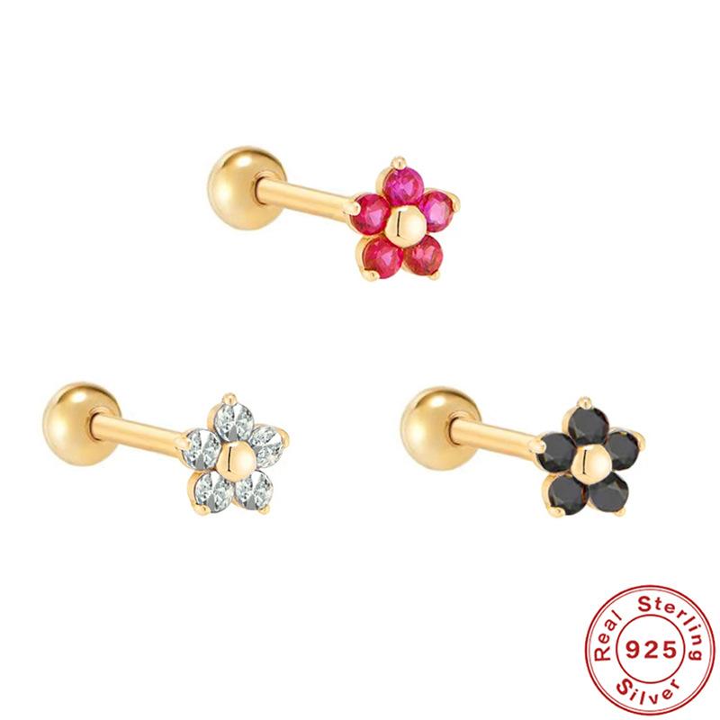 Легкие роскошные серьги из стерлингового серебра S925 с пятью лепестками и бриллиантовой нитью в форме цветка для пирсинга