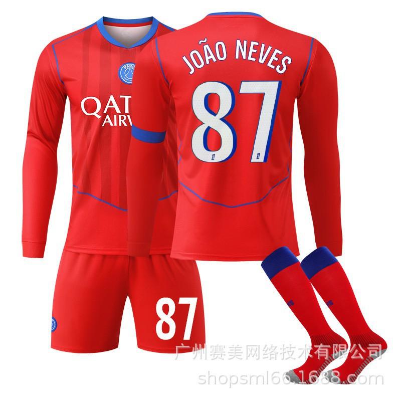 25-26 Paris Erke No. 14 Doué Long-sleeved Jersey Football Clothes Children's Wear Set 10 Dembele 2 Hakimi