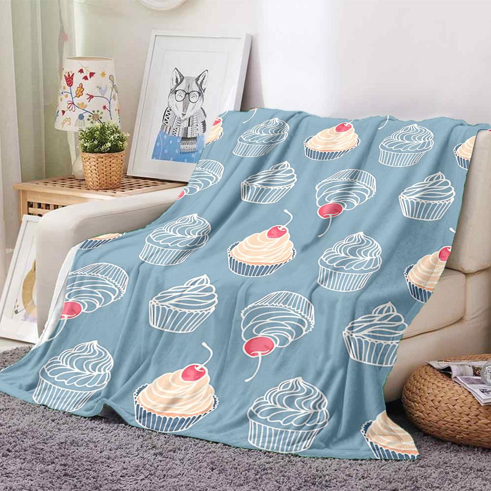 1pc Cupcake Cherry Lightweight Flannel Blanket, Comfortable and Warm Blanket, for Office and Camping Sofa Bed, Livingroom181